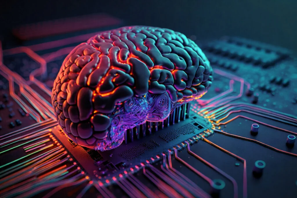 AI brain on circuit board representing artificial intelligence technology