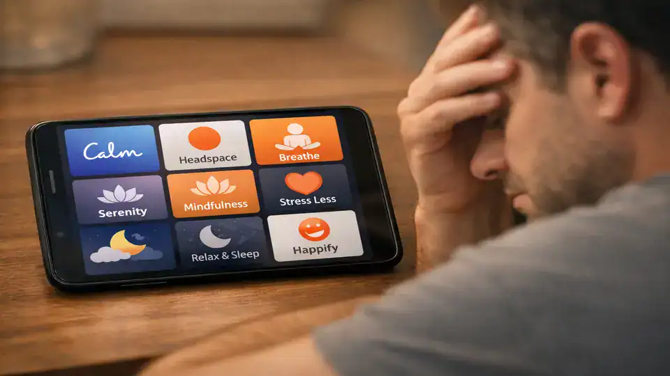 Best apps for anxiety and stress relief comparison on a phone screen for stress and anxiety management