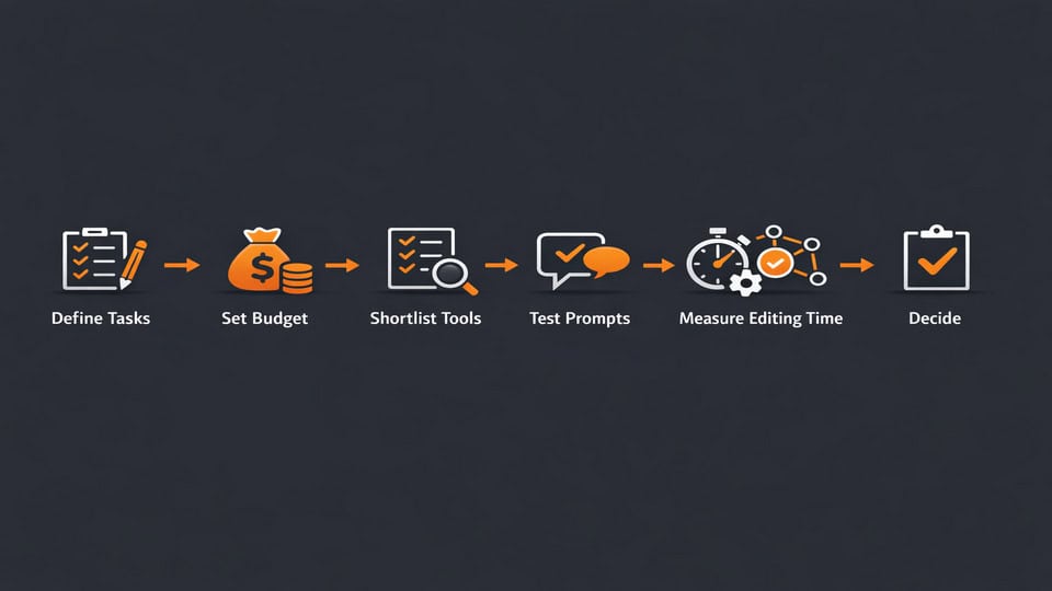 Workflow diagram for choosing the best AI writing assistants, from defining tasks to checking integrations.