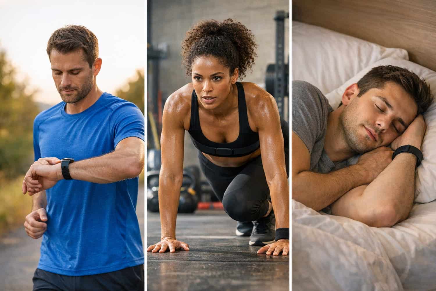 Best wearable heart rate monitors used for running, HIIT training, and sleep tracking with a smartwatch, chest strap, and fitness band.